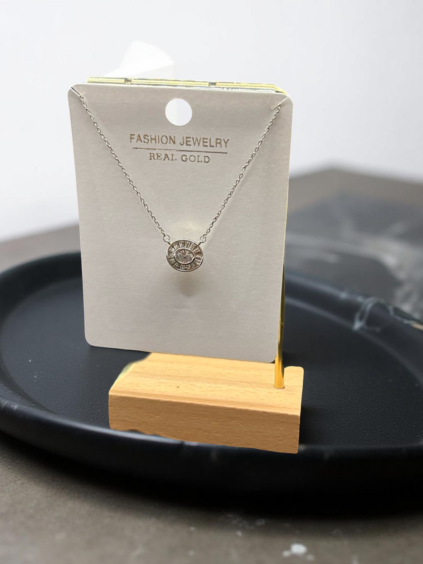 Dainty Oval Crystal Gold Necklace
