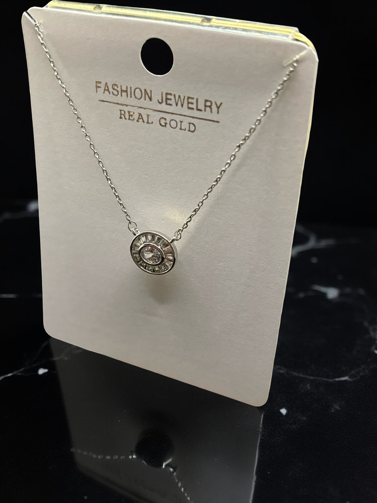 Dainty Oval Crystal Gold Necklace