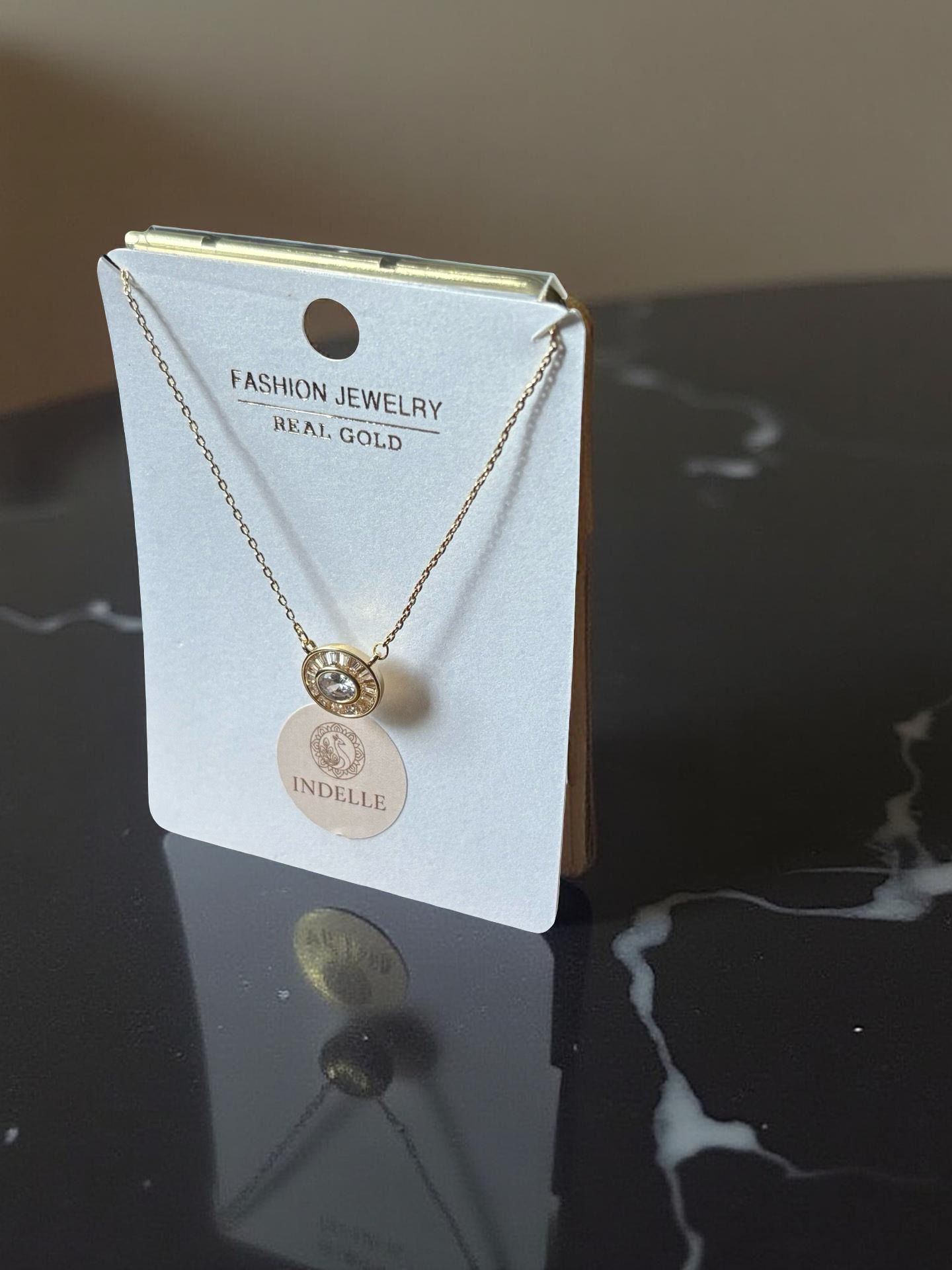 Dainty Oval Crystal Gold Necklace