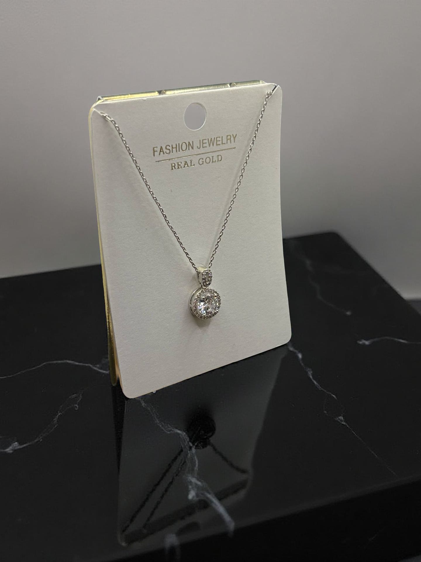 Classic Round Cubic Zirconia Halo Pendant Necklace