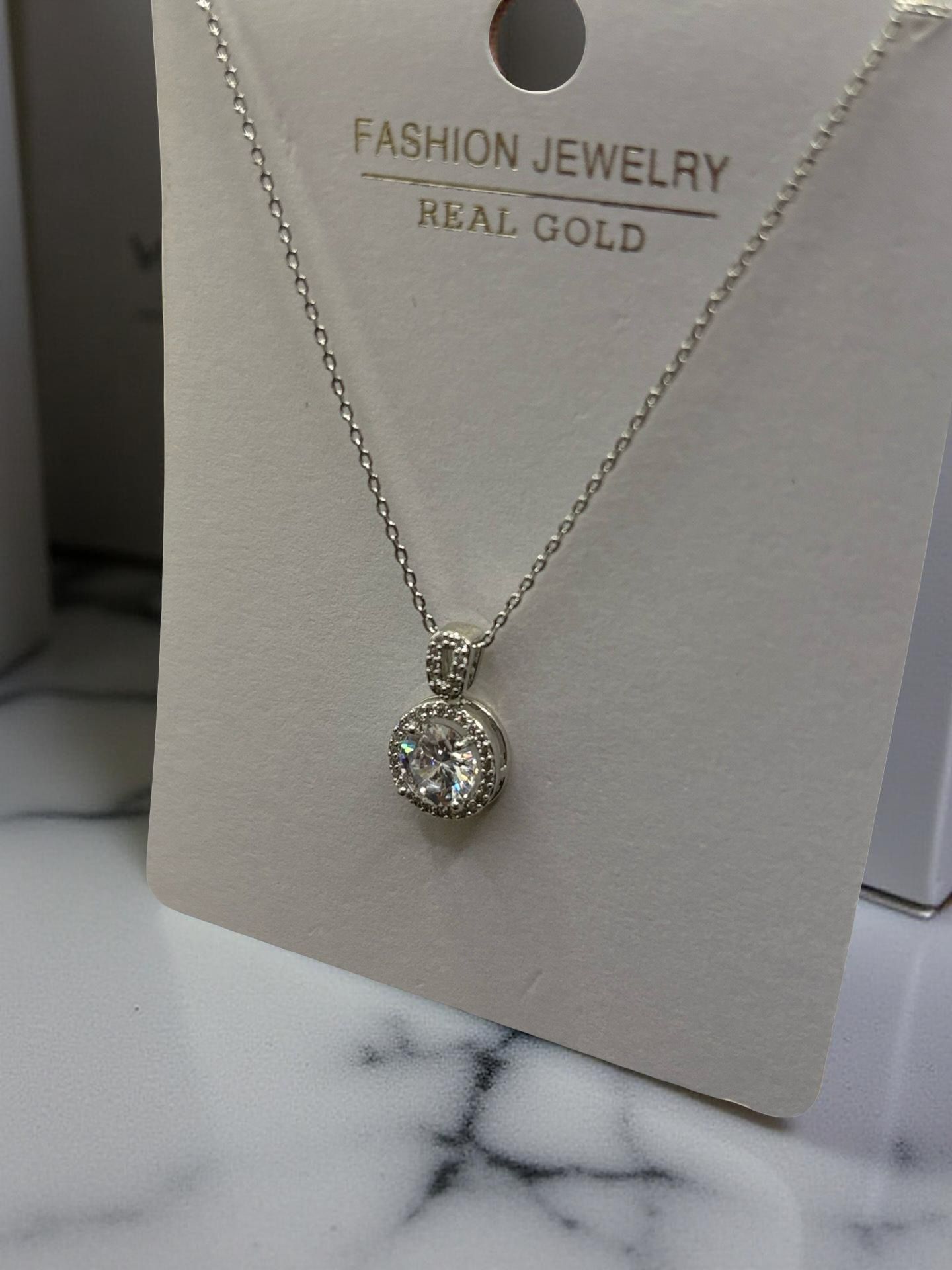 Classic Round Cubic Zirconia Halo Pendant Necklace