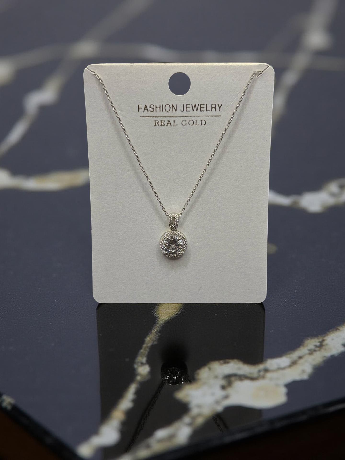 Classic Round Cubic Zirconia Halo Pendant Necklace
