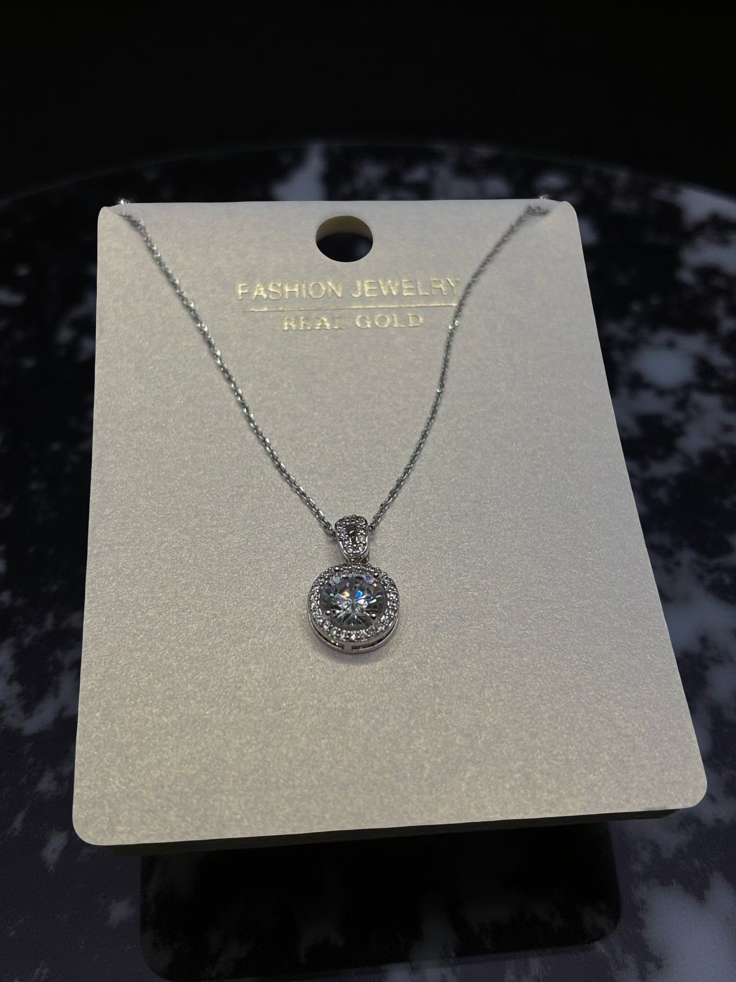Classic Round Cubic Zirconia Halo Pendant Necklace