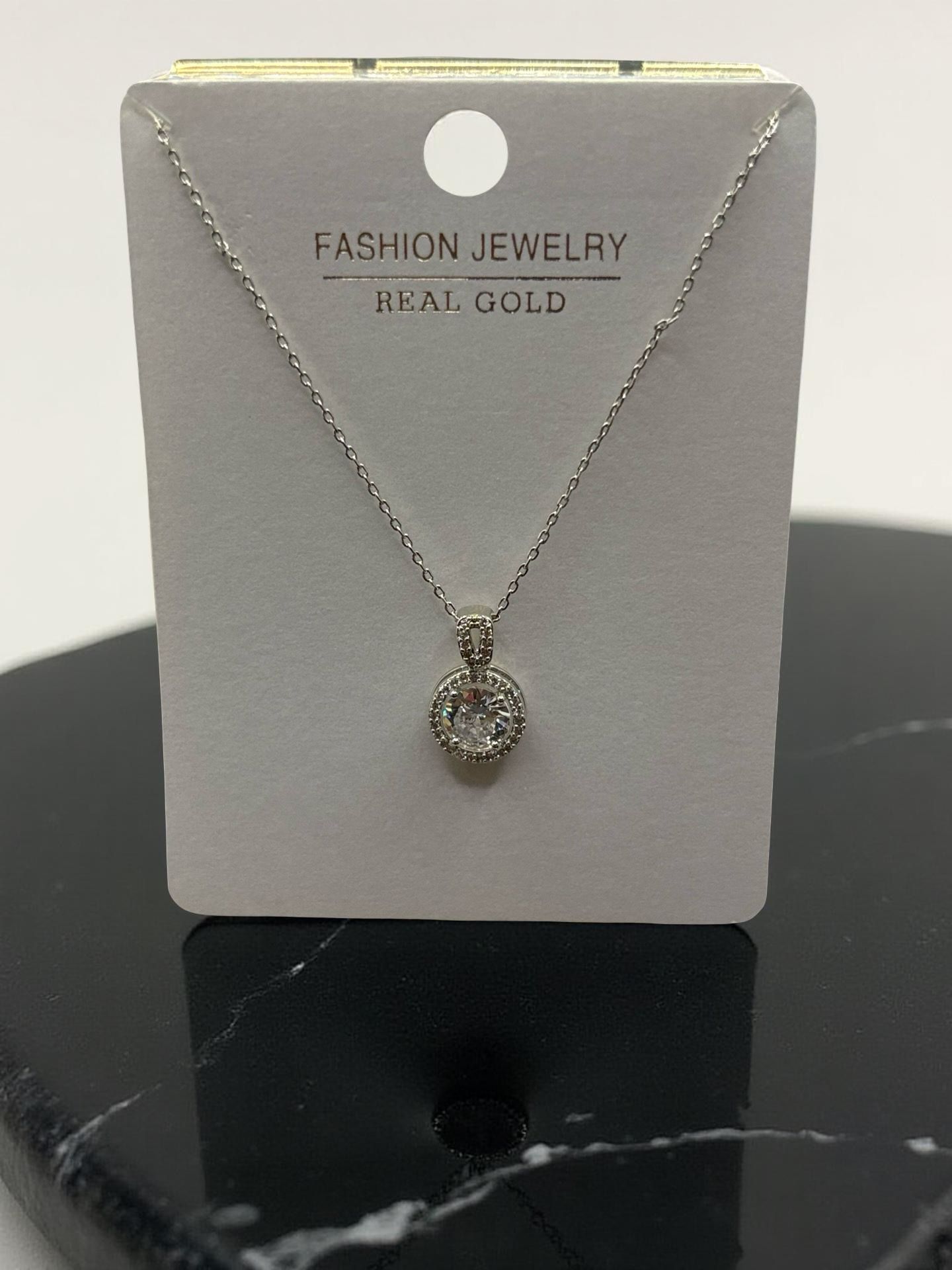Classic Round Cubic Zirconia Halo Pendant Necklace