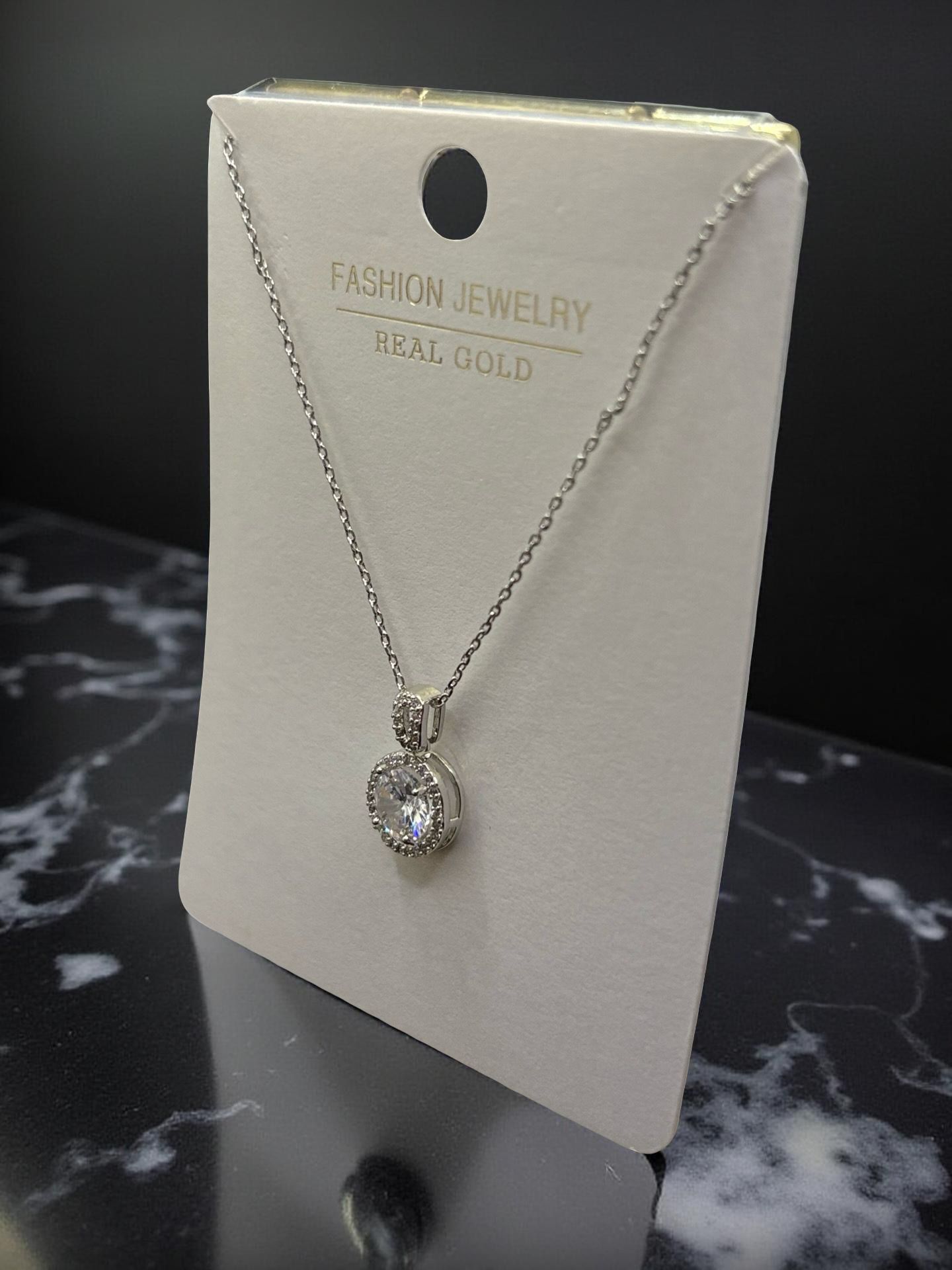 Classic Round Cubic Zirconia Halo Pendant Necklace