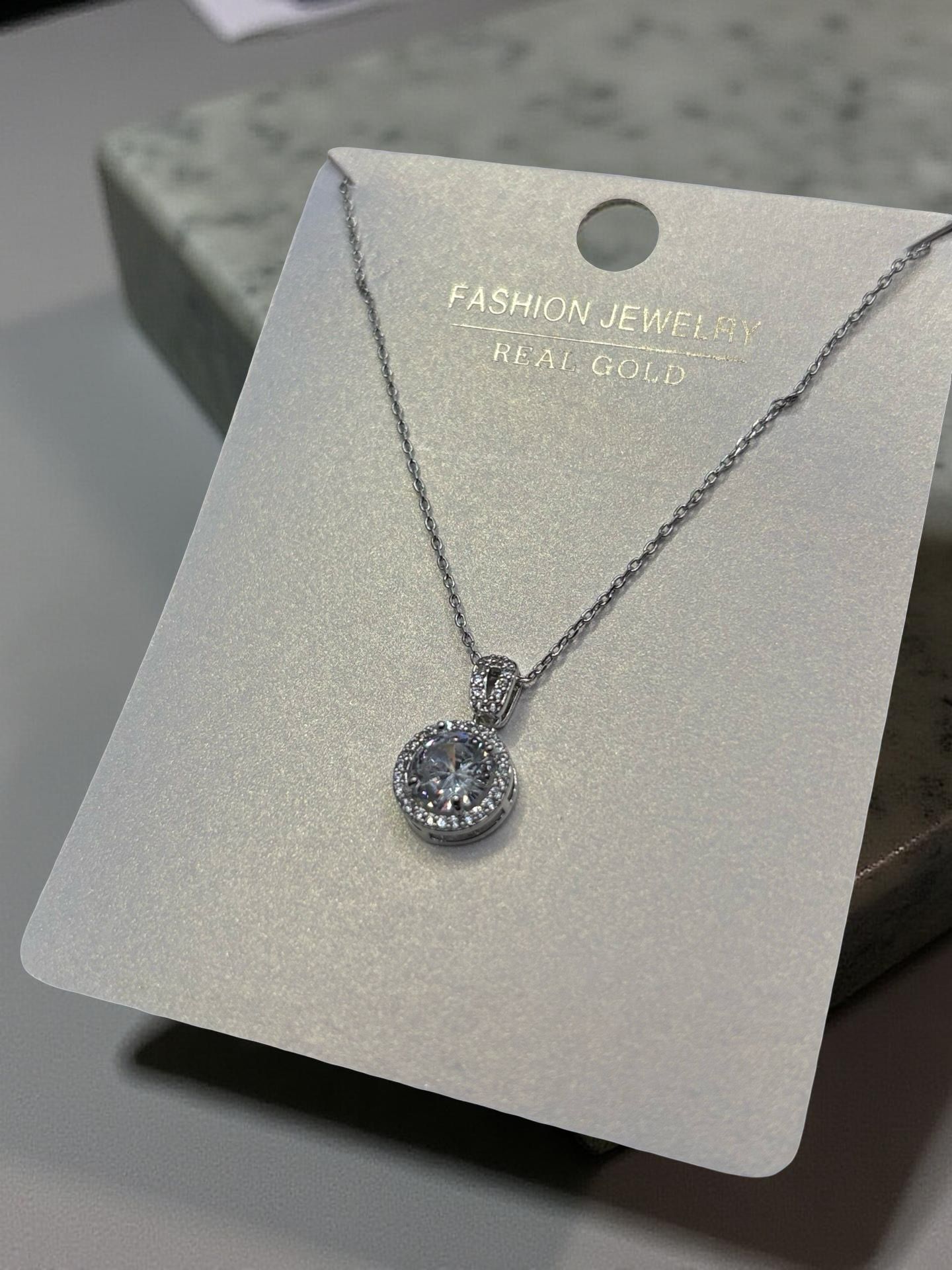 Classic Round Cubic Zirconia Halo Pendant Necklace