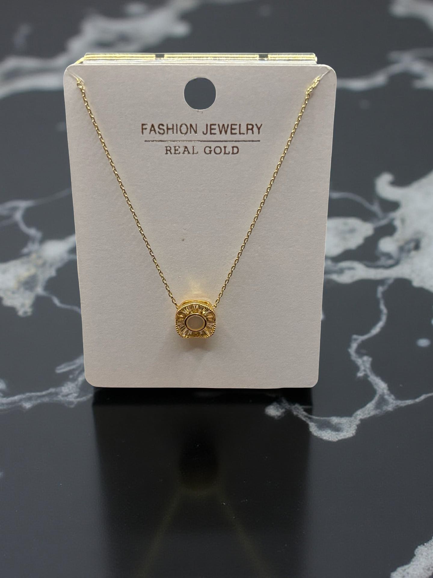 Square Crystal Gold Halo Necklace