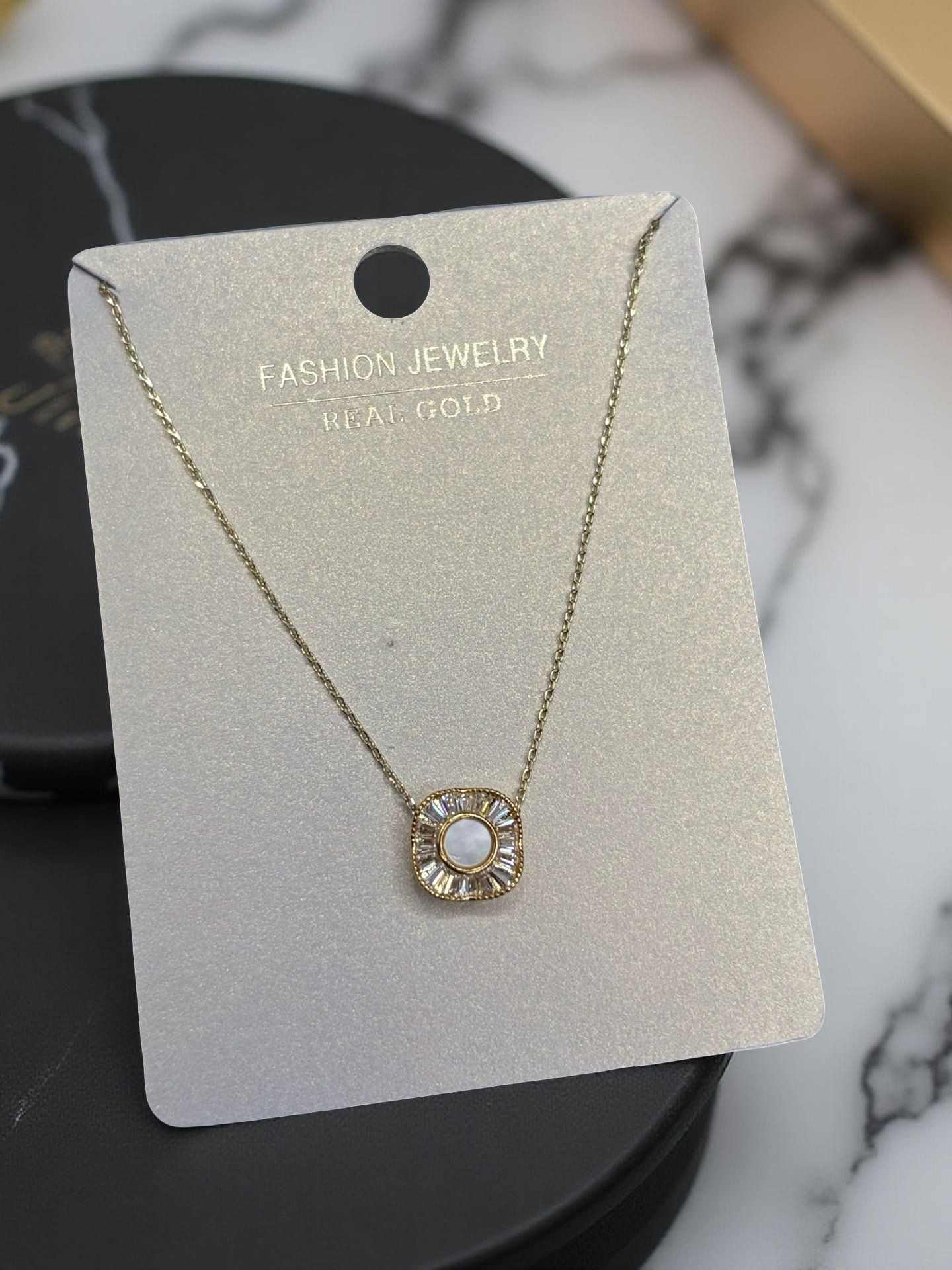 Square Crystal Gold Halo Necklace