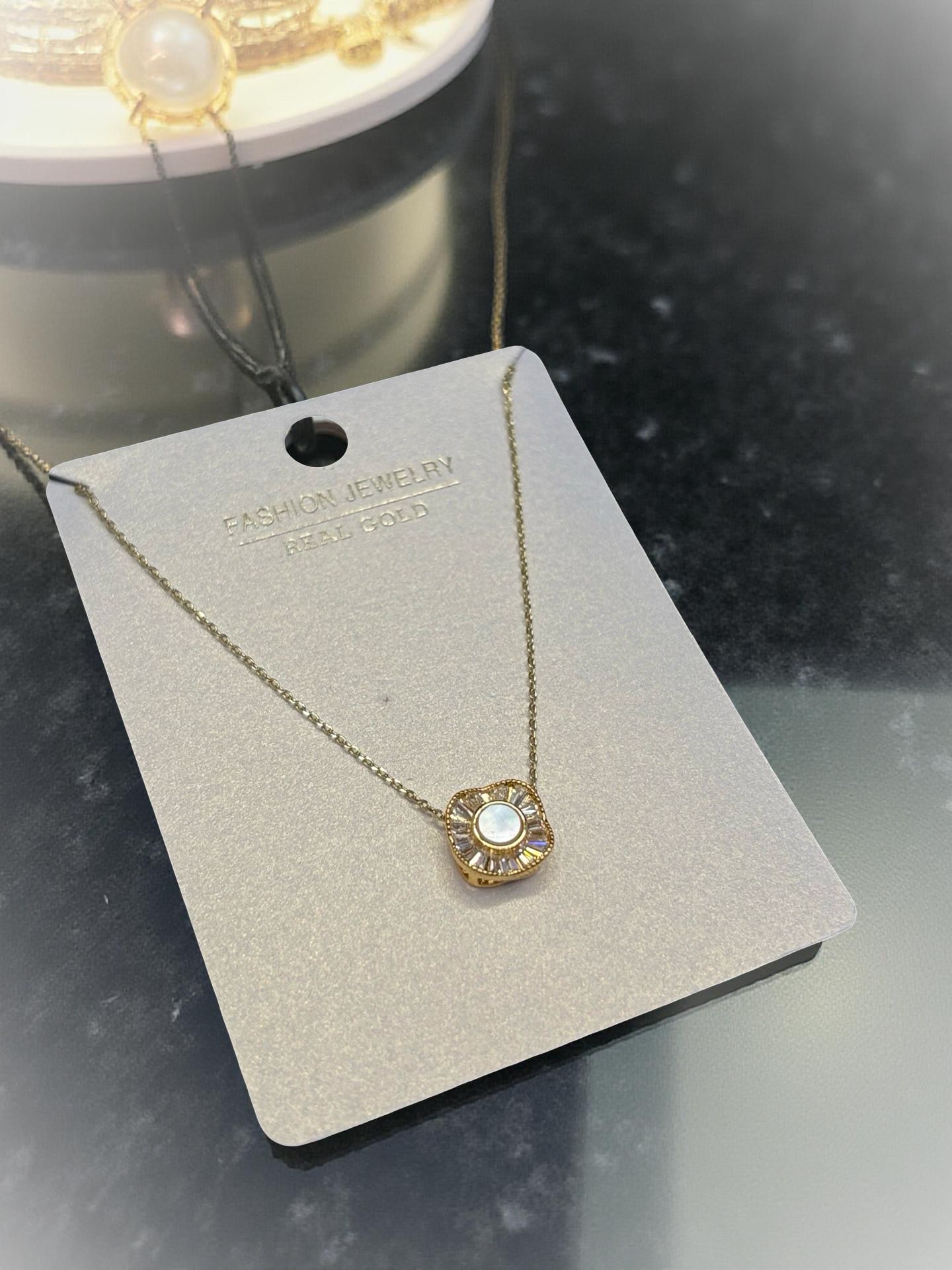Square Crystal Gold Halo Necklace
