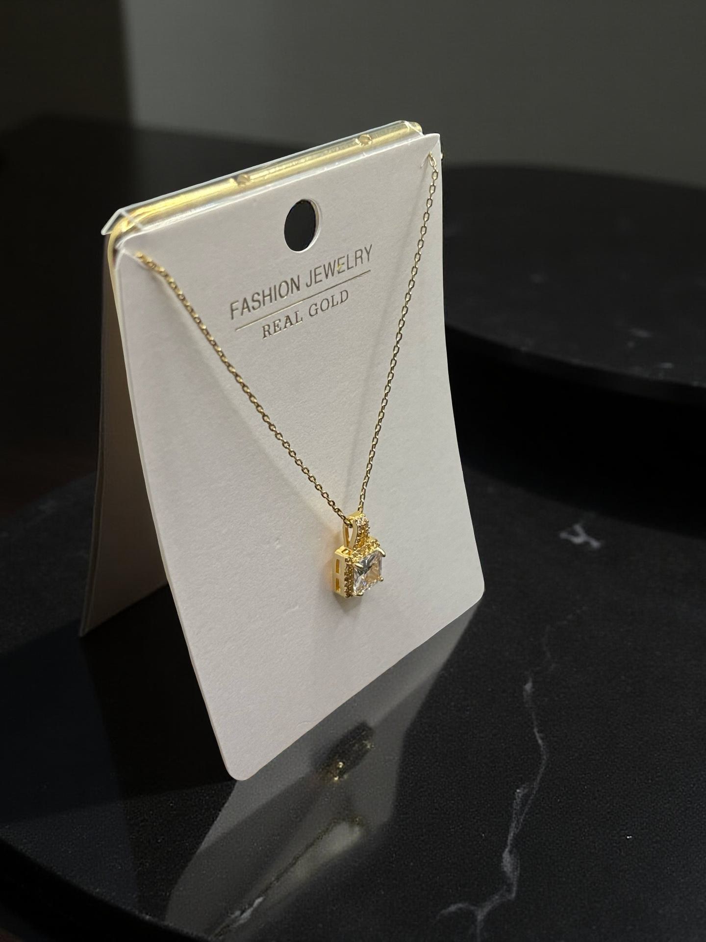 Classic Gold Square-Cut Crystal Halo Pendant Necklace