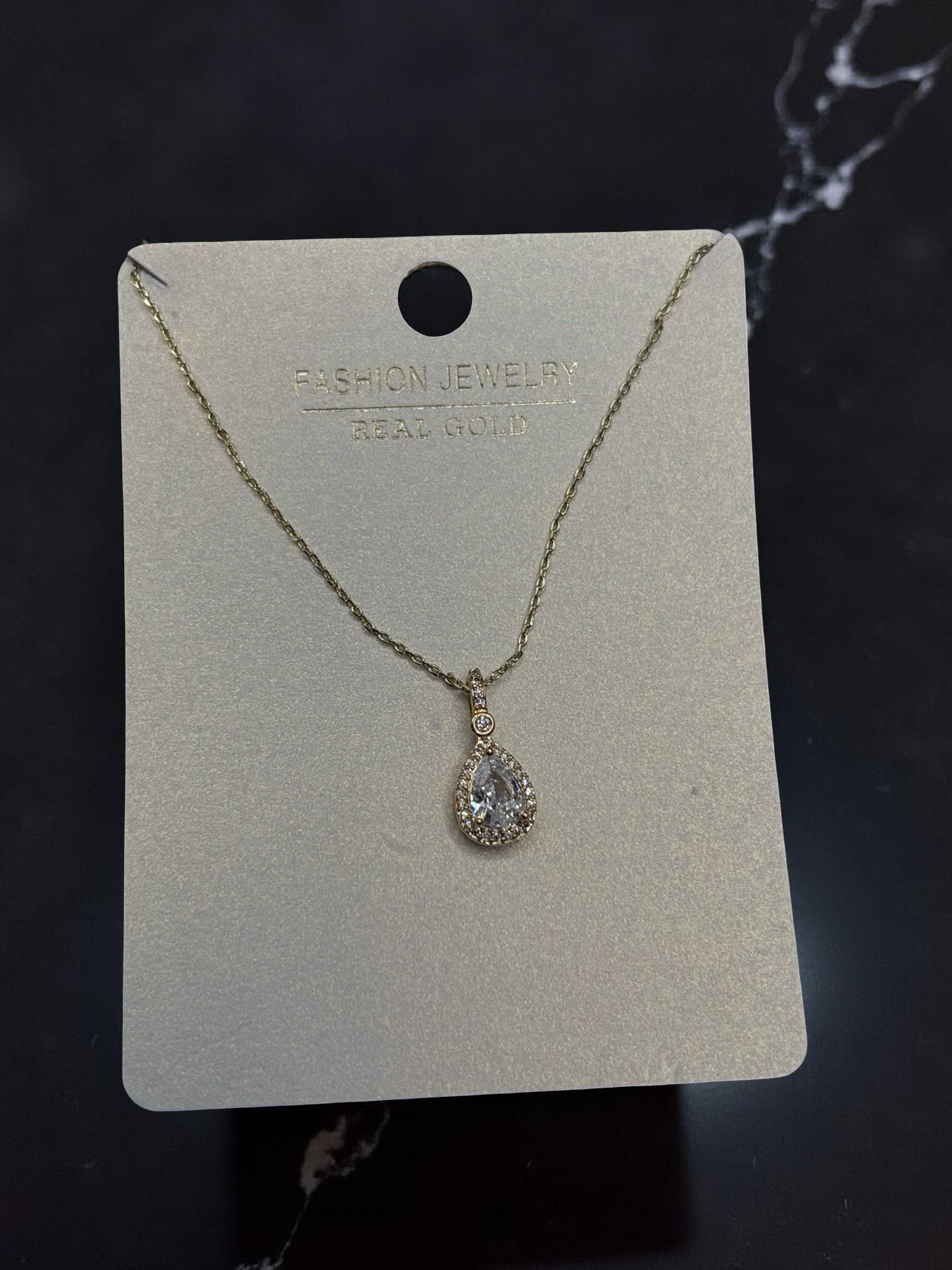 Elegant Pear-Cut Crystal Halo Drop Pendant Necklace