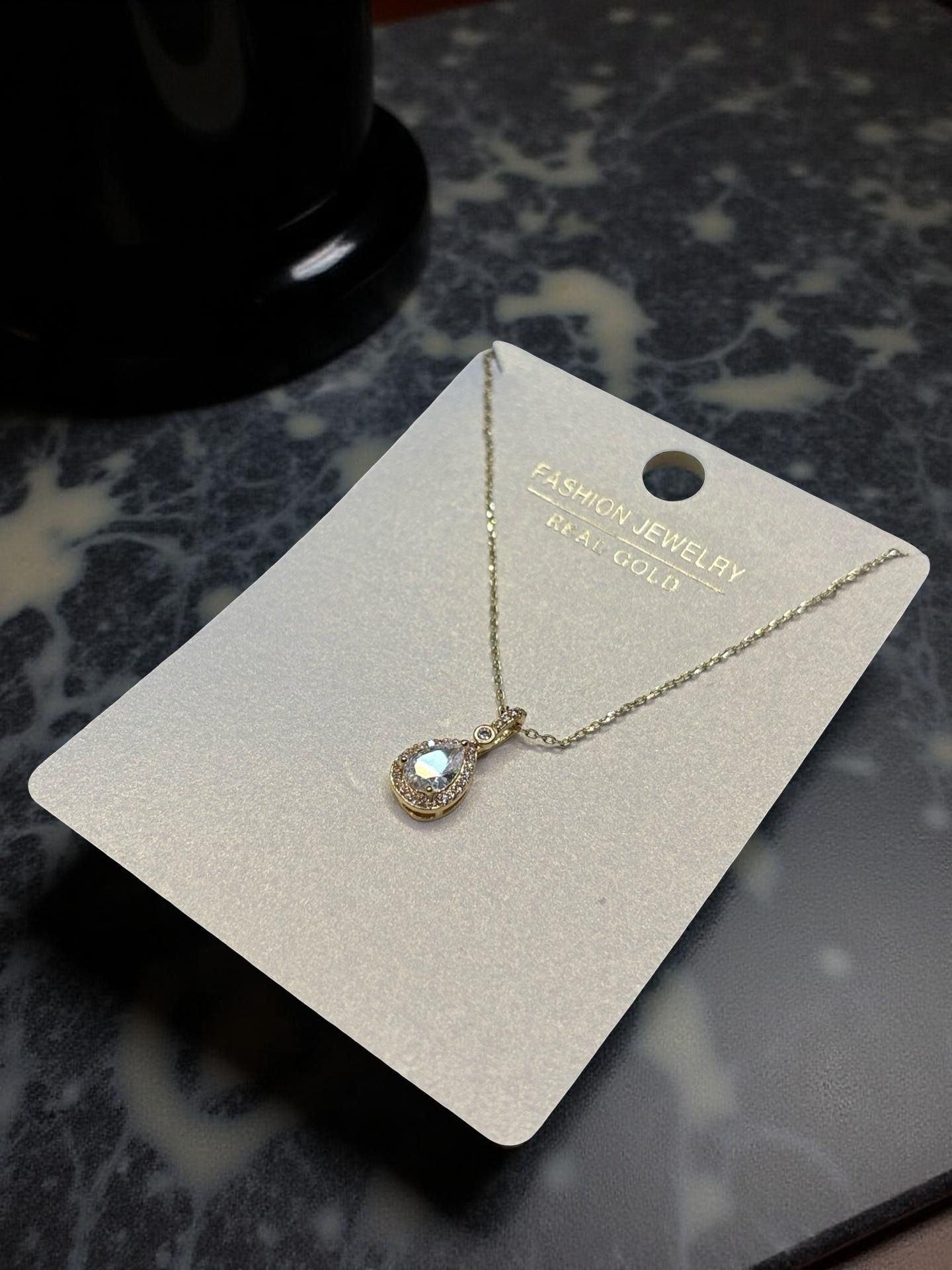 Elegant Pear-Cut Crystal Halo Drop Pendant Necklace