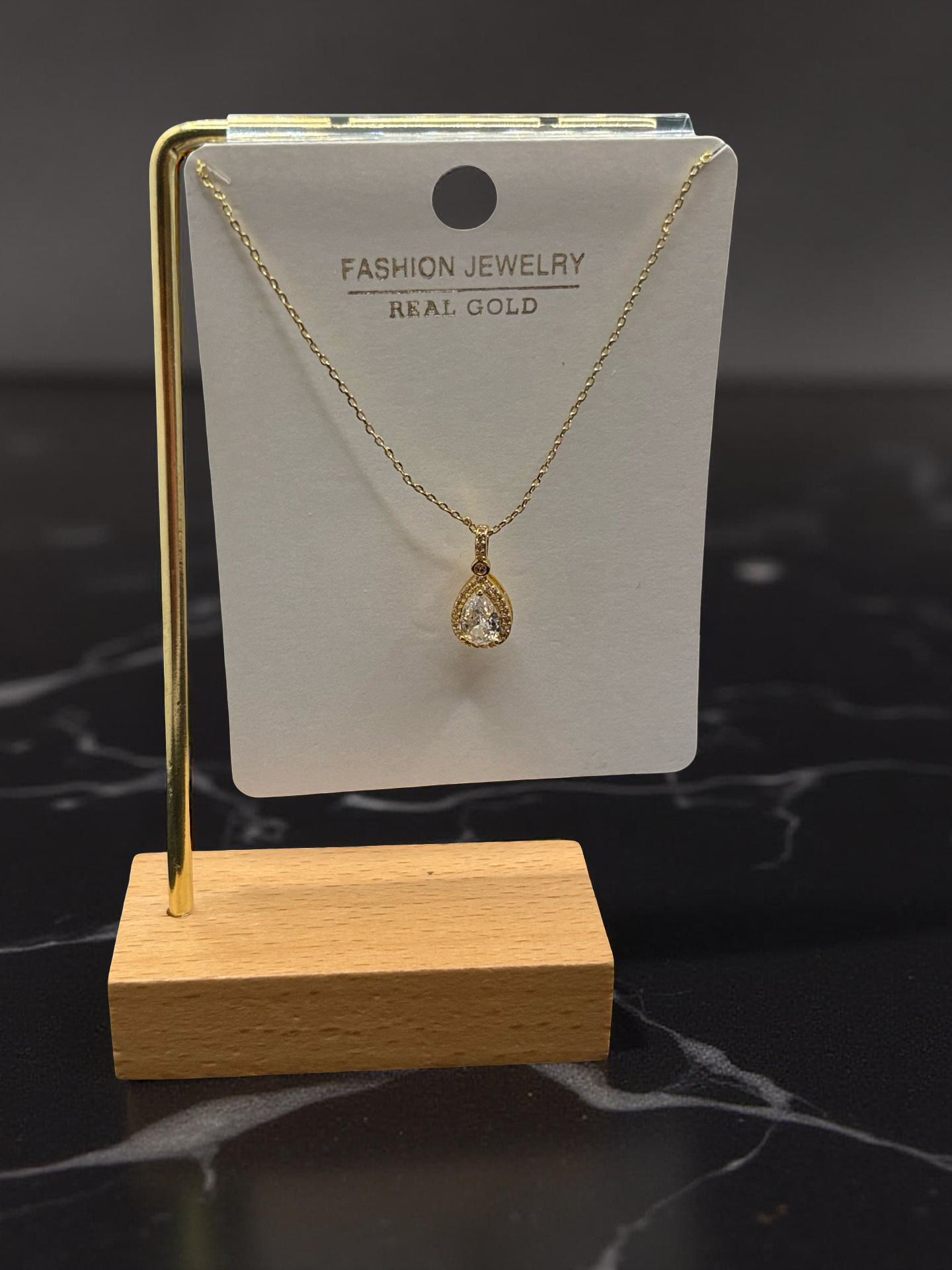 Elegant Pear-Cut Crystal Halo Drop Pendant Necklace