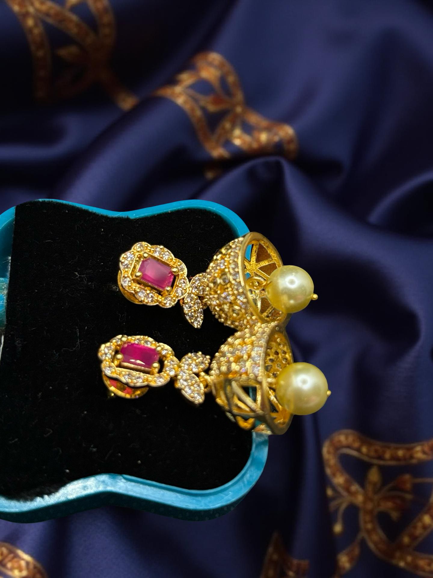 White AD stone Jumkha with Pearl drops