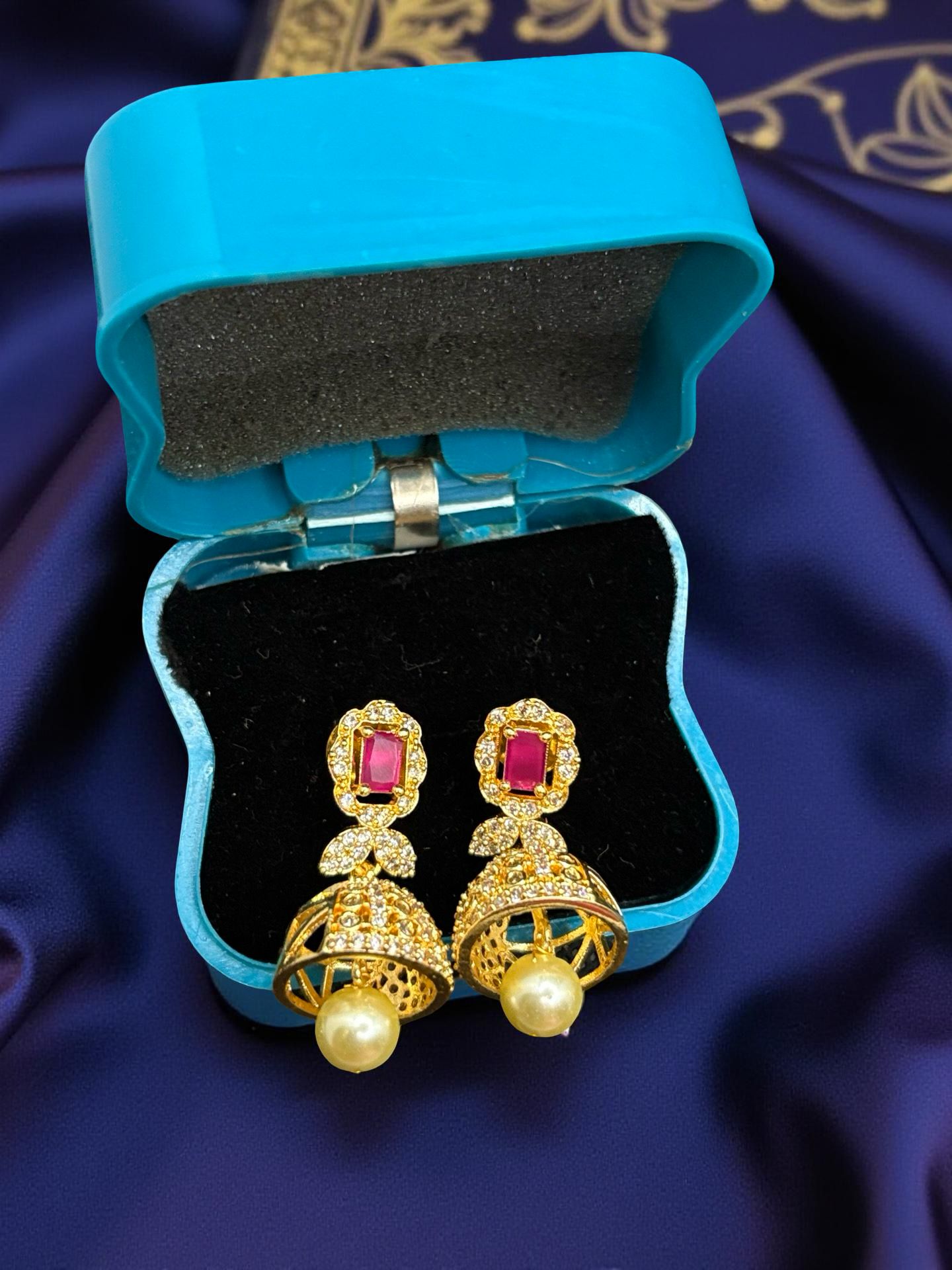 White AD stone Jumkha with Pearl drops