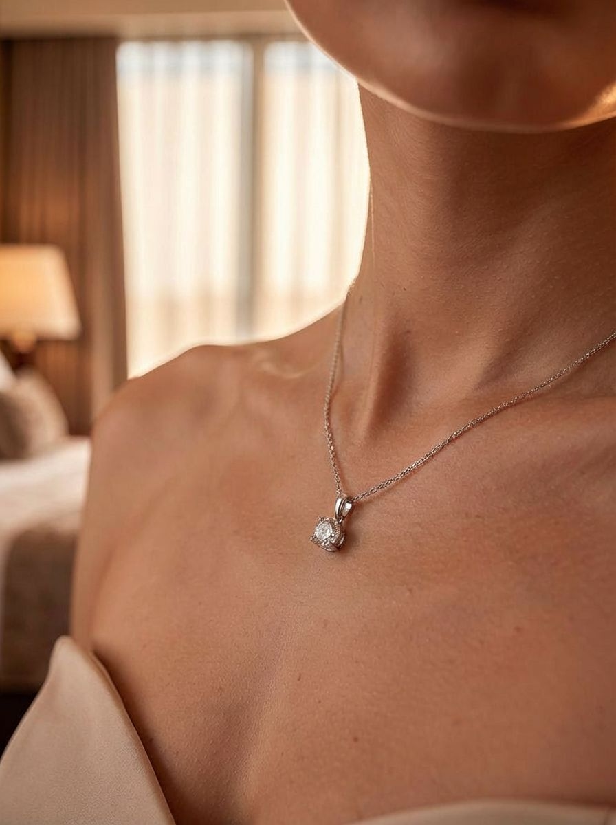 Classic Round Cubic Zirconia Halo Pendant Necklace