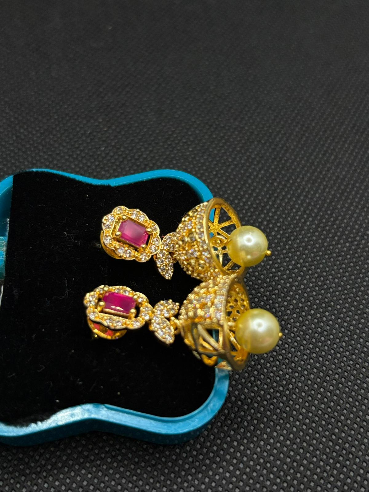 White AD stone Jumkha with Pearl drops