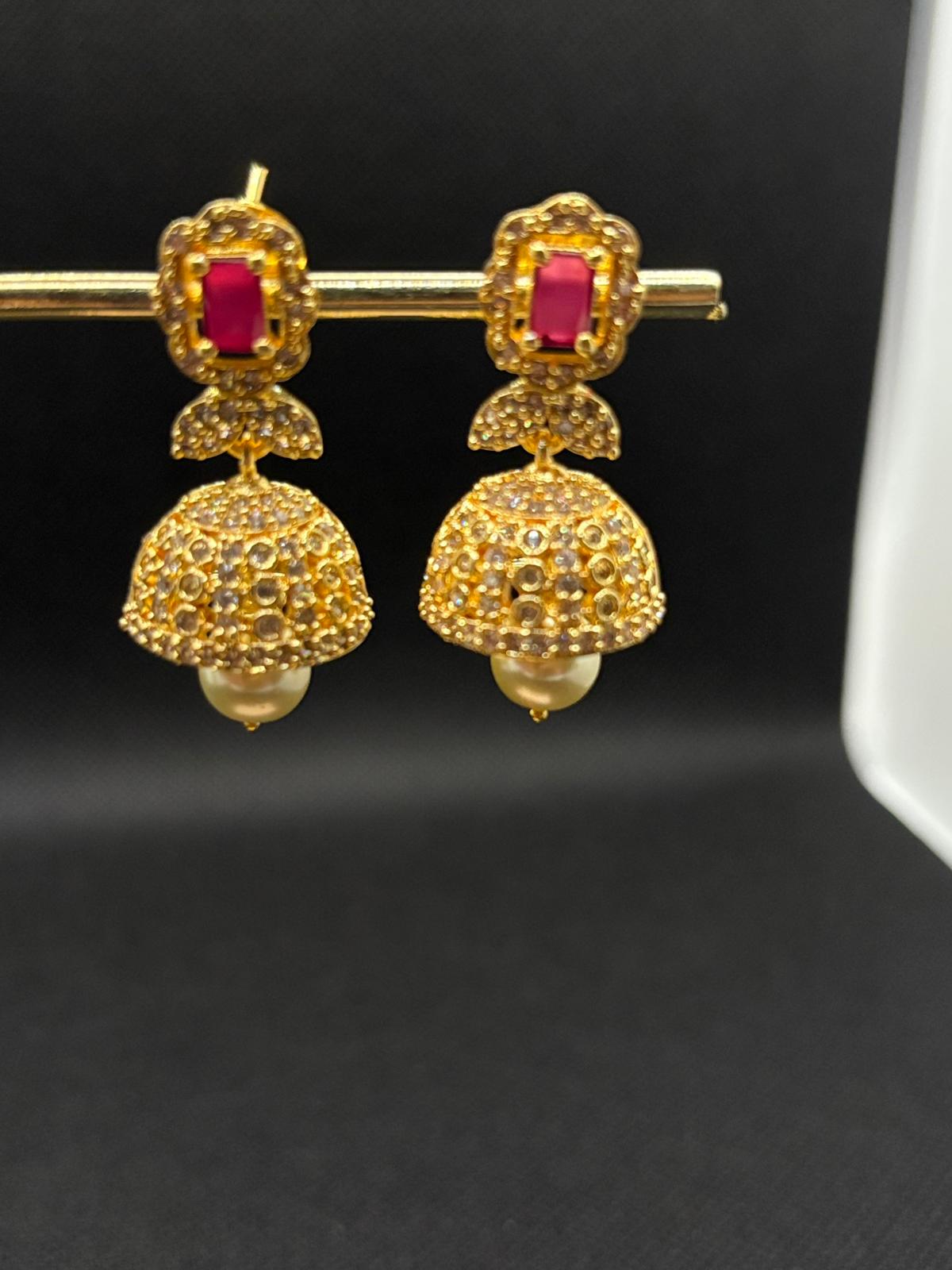 White AD stone Jumkha with Pearl drops