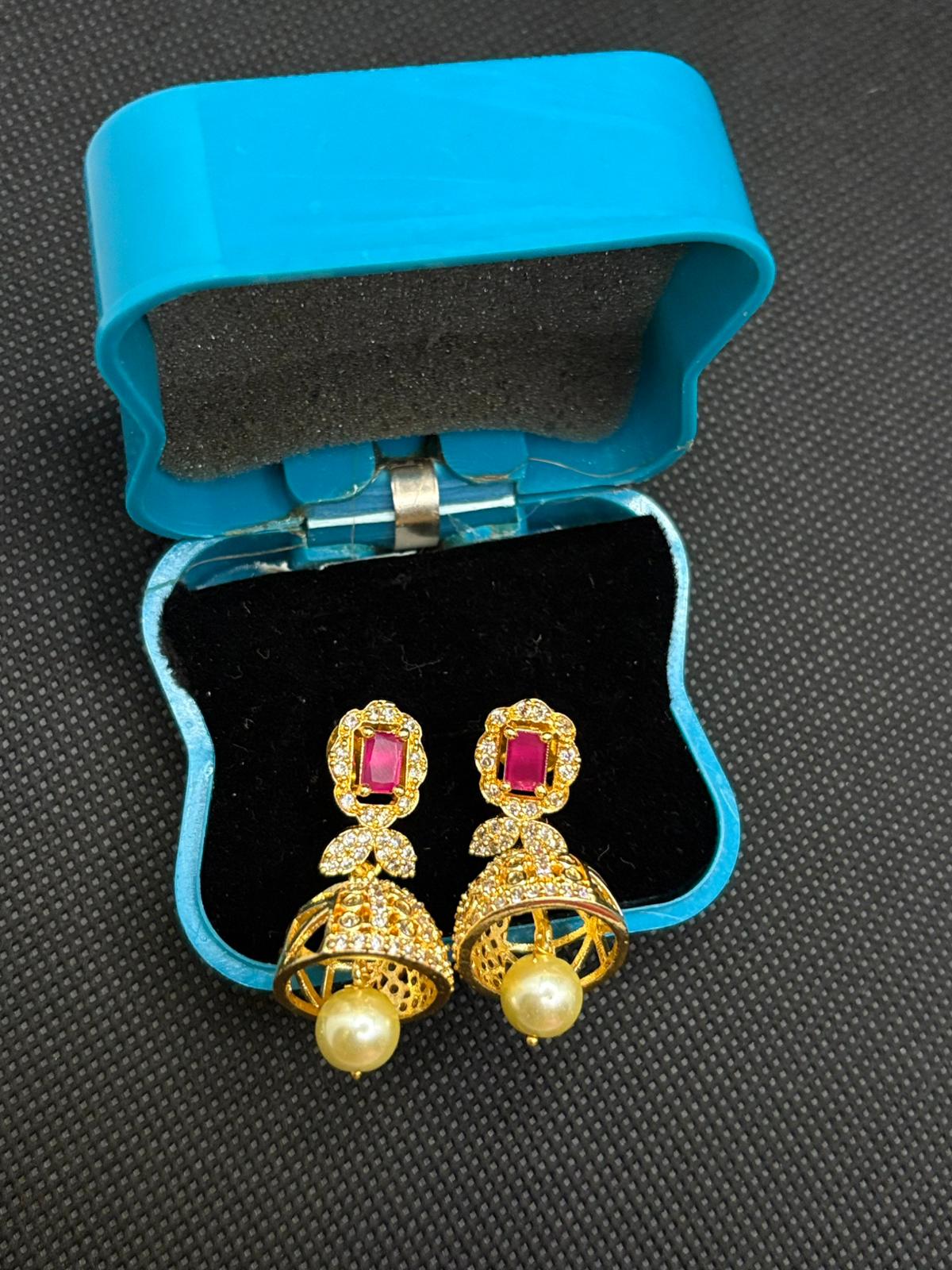 White AD stone Jumkha with Pearl drops