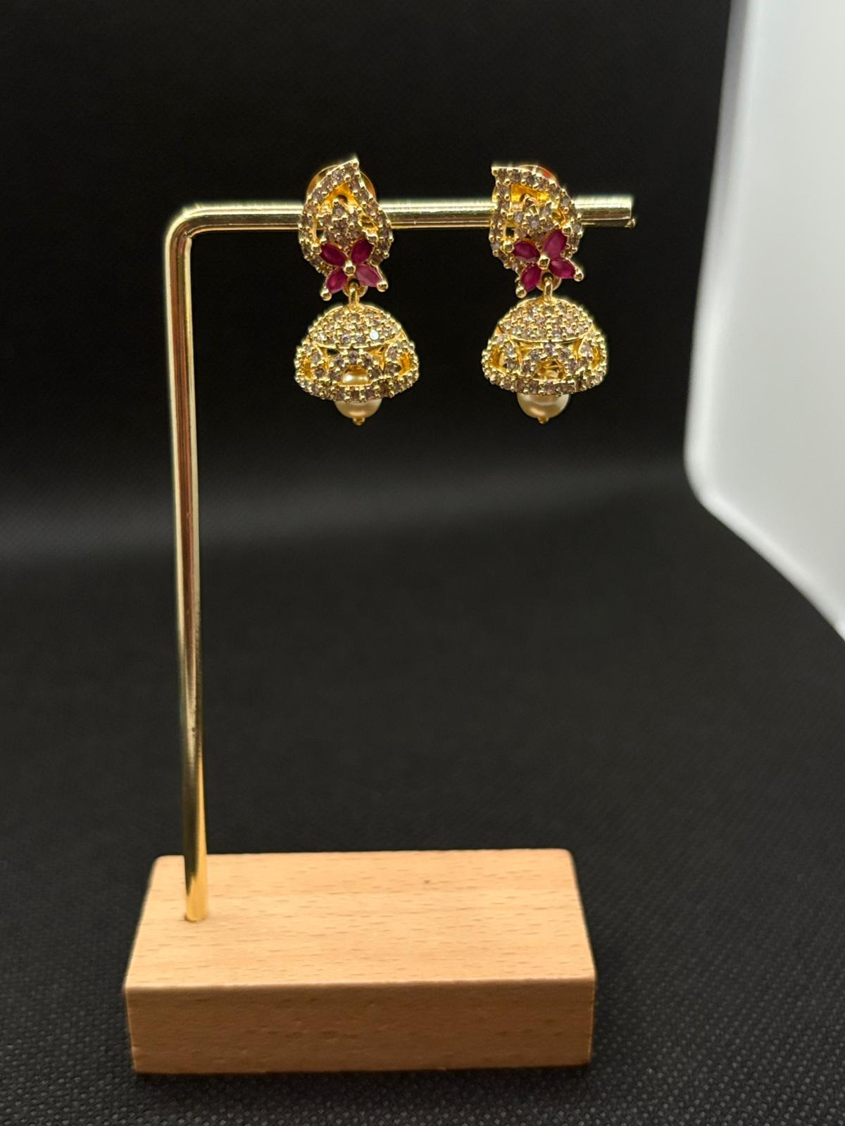 AD stoned Mango pendent Jumkha with Pearl hanging