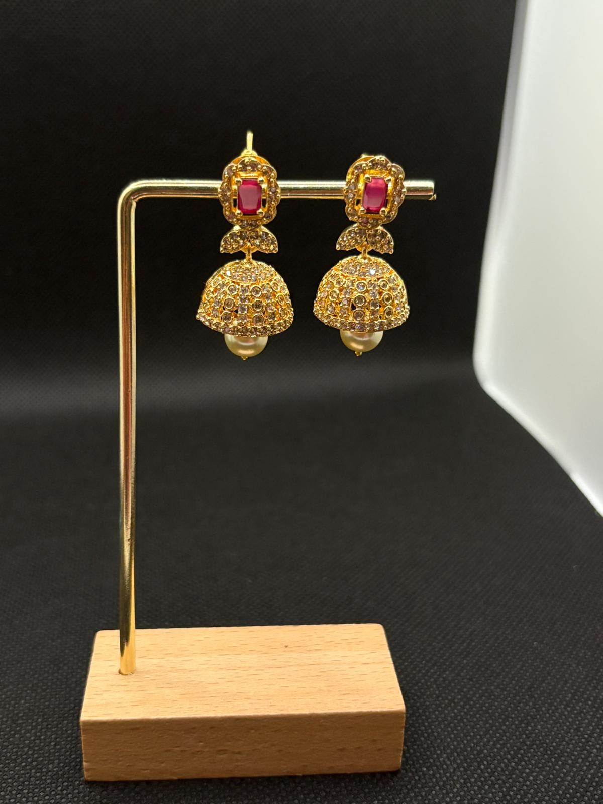 White AD stone Jumkha with Pearl drops