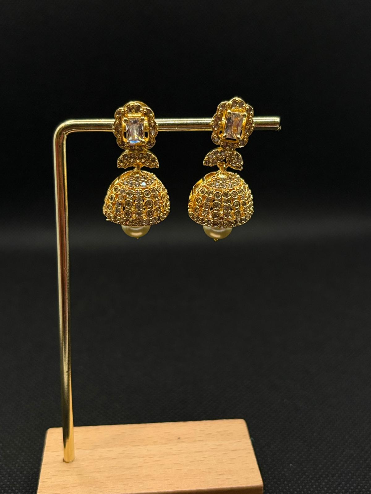 White AD stone Jumkha with Pearl drops