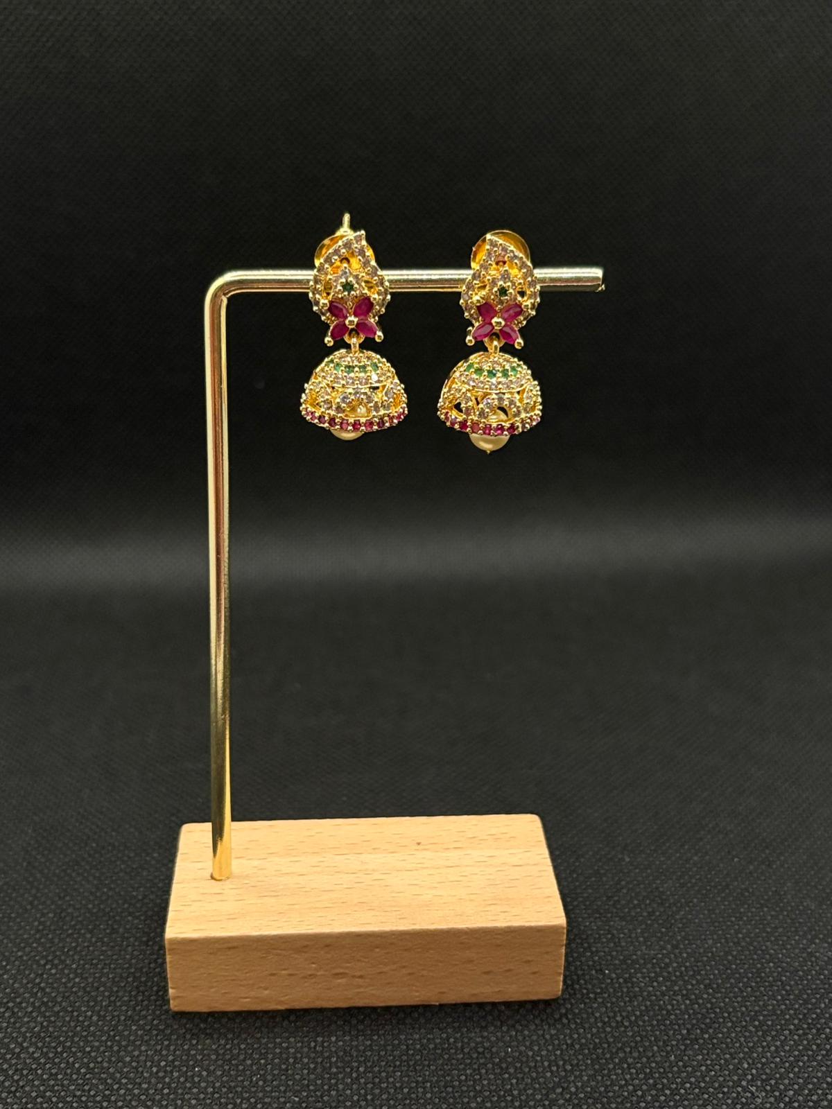 AD stoned Mango pendent Jumkha with Pearl hanging