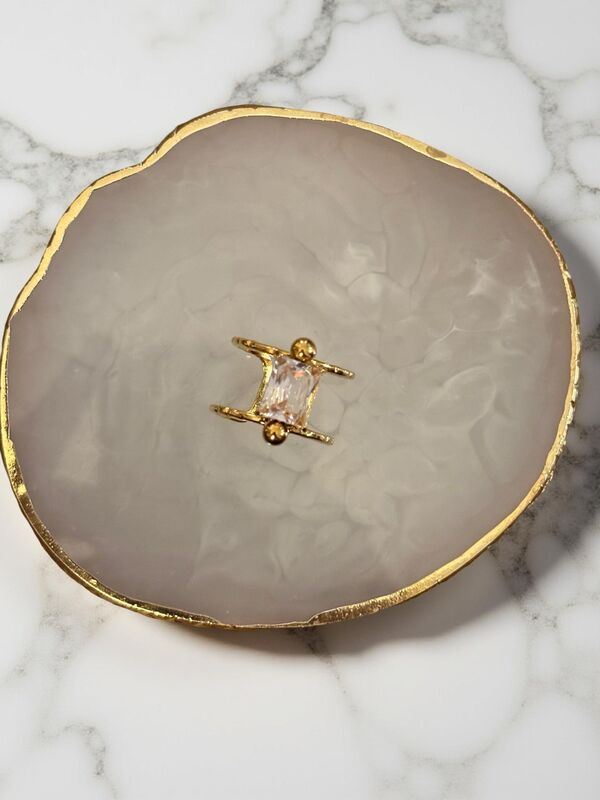 Adjustable Gold Open Ring with Crystal