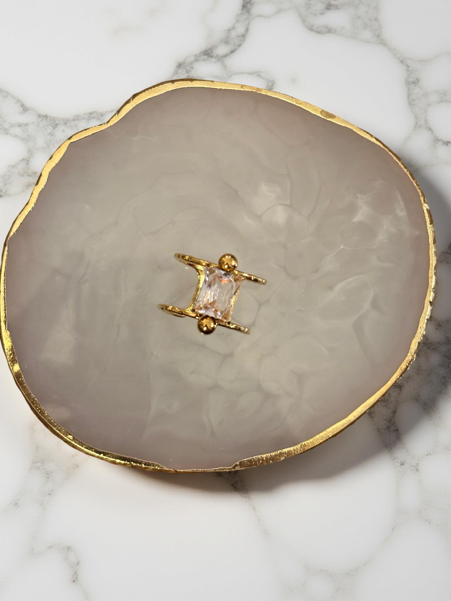 Adjustable Gold Open Ring with Crystal