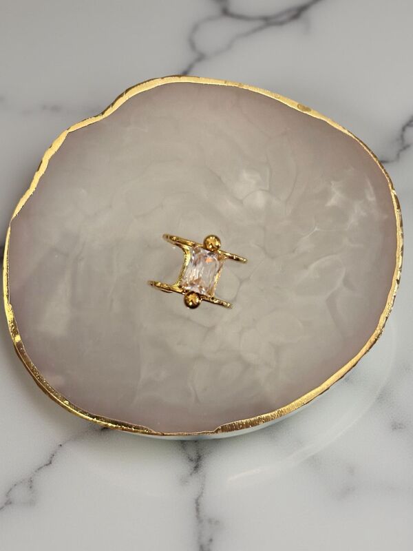 Adjustable Gold Open Ring with Crystal