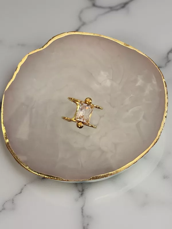 Adjustable Gold Open Ring with Crystal