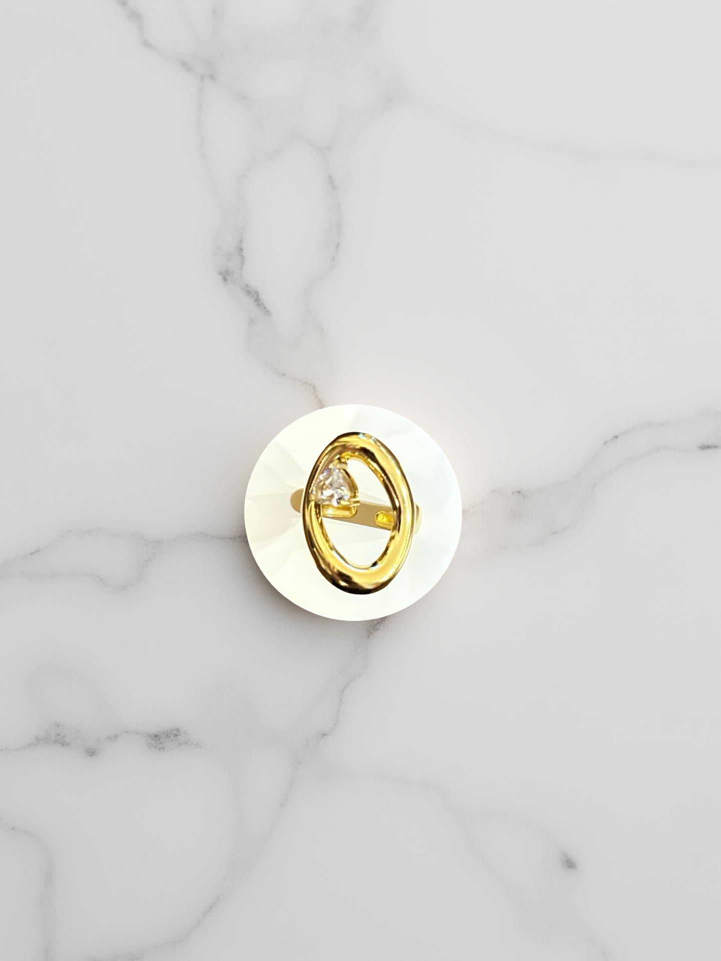 Oval Gold Ring with Clear Crystal