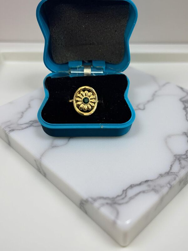 Floral Gold Statement Green with Green Crystal