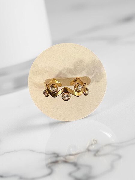 Gold Wavy Stacking Ring with Crystal Accents