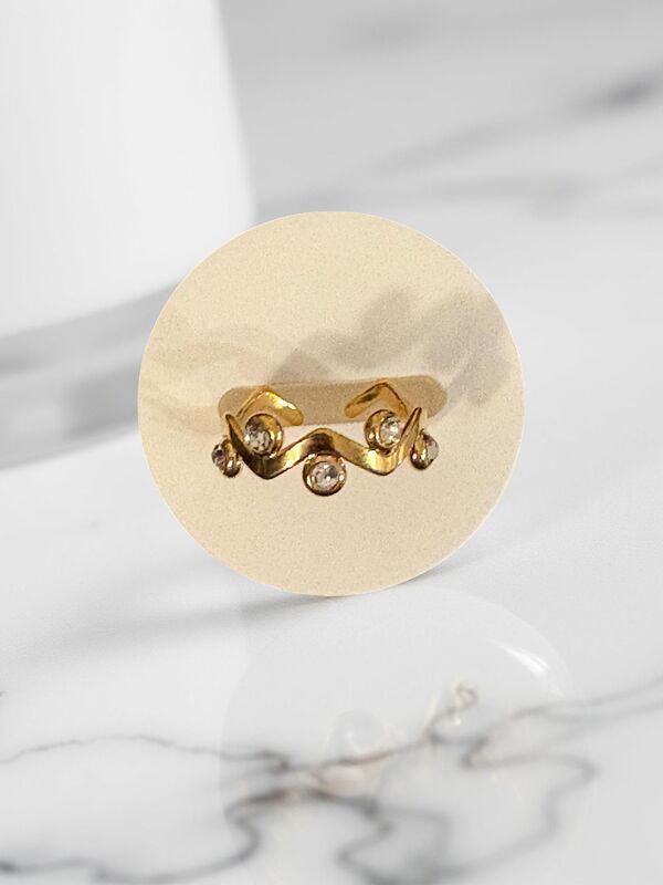 Gold Wavy Stacking Ring with Crystal Accents