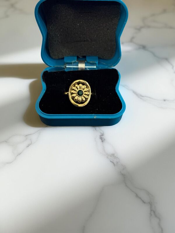 Floral Gold Statement Green with Green Crystal