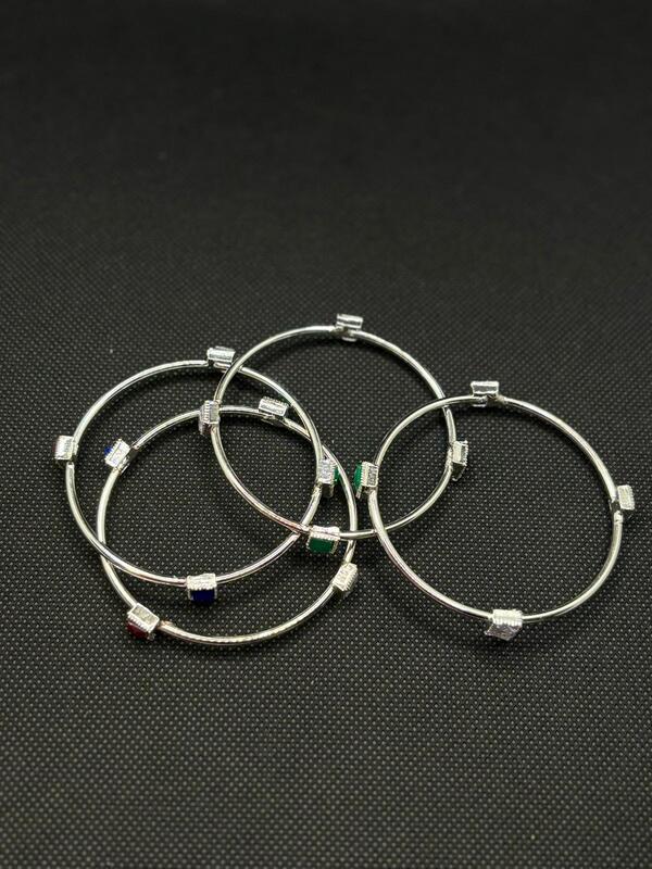 White-metal multi-color stone Bangle set of 4