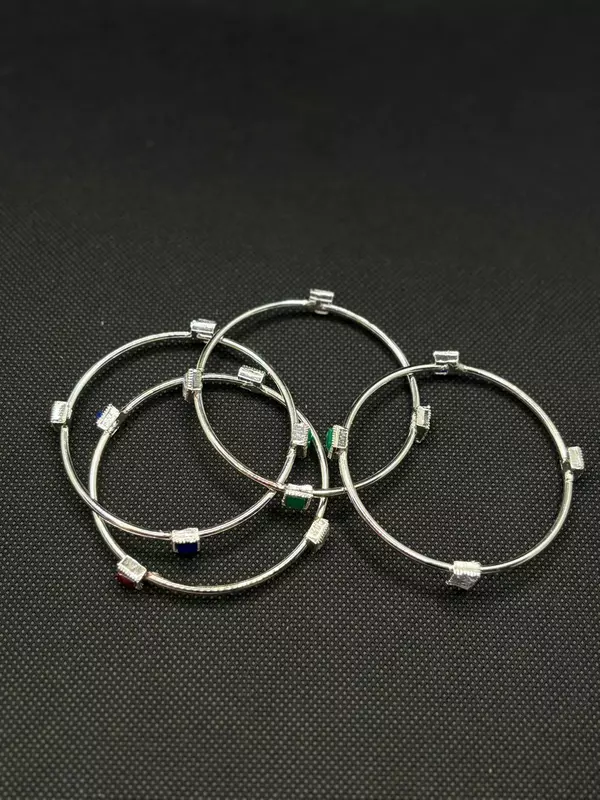 White-metal multi-color stone Bangle set of 4