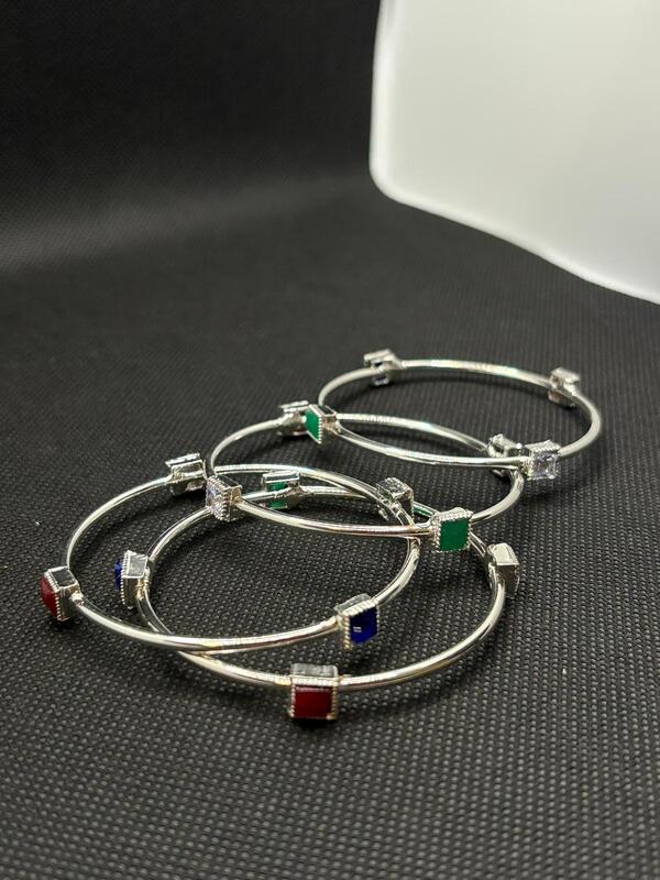White-metal multi-color stone Bangle set of 4