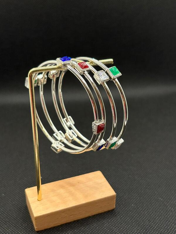 White-metal multi-color stone Bangle set of 4