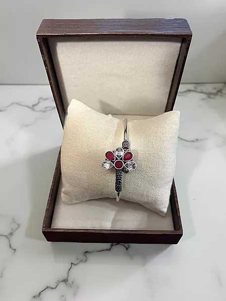 Semi Floral Red Oxidised cuff