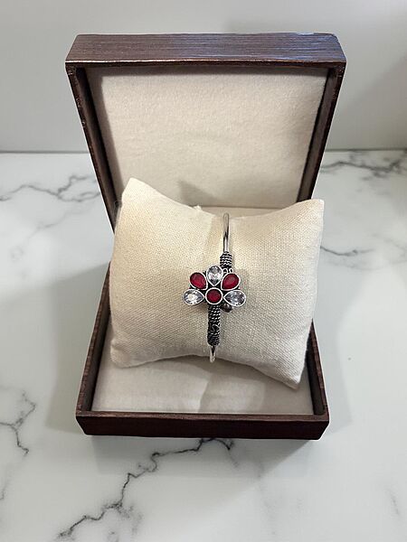 Semi Floral Red Oxidised cuff