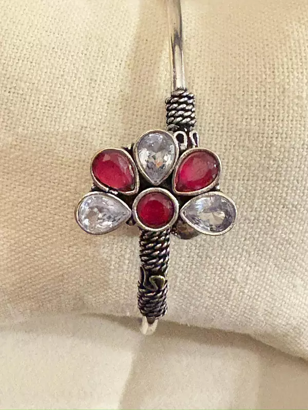 Semi Floral Red Oxidised cuff