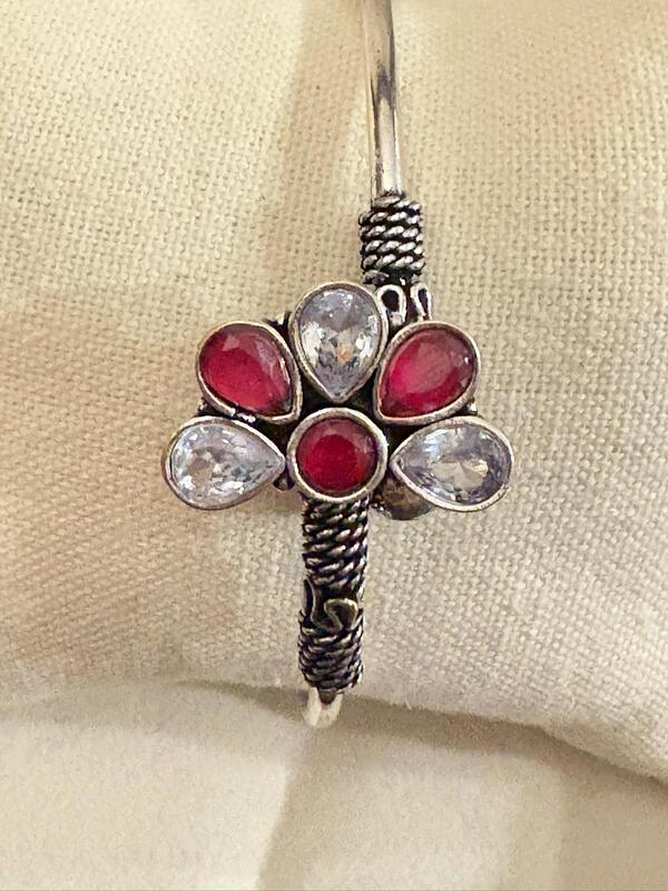 Semi Floral Red Oxidised cuff