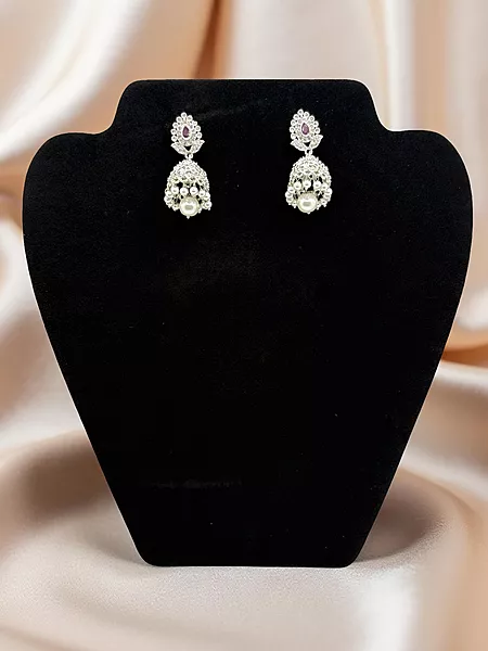 Silver AD stone Jumkha with Pearl drop