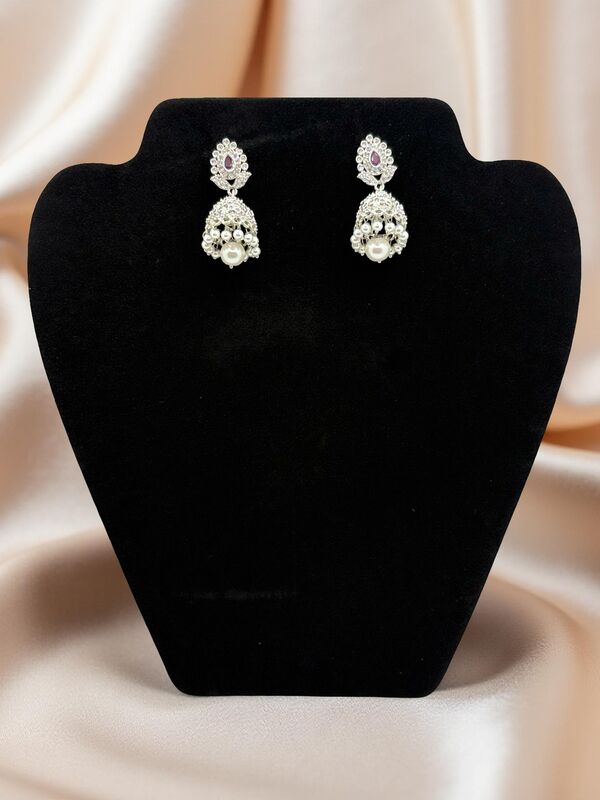Silver AD stone Jumkha with Pearl drop