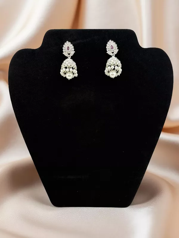 Silver AD stone Jumkha with Pearl drop