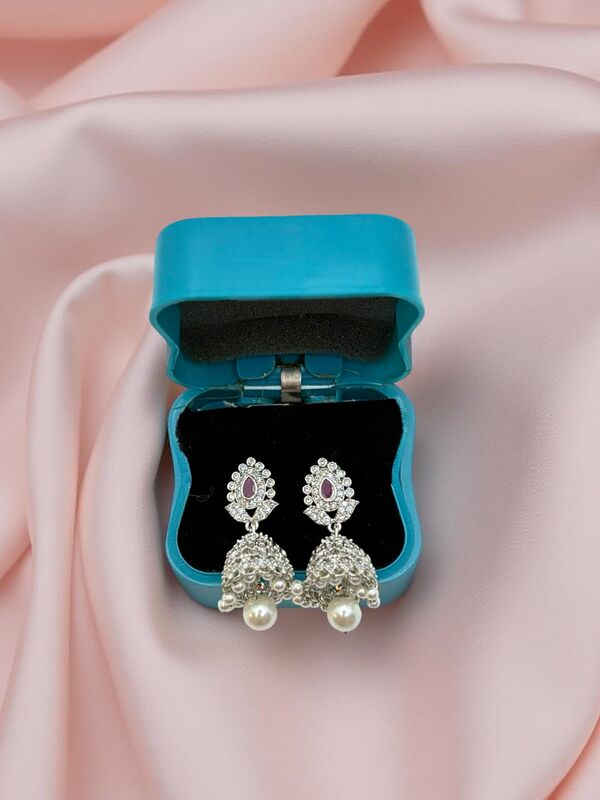 Silver AD stone Jumkha with Pearl drop