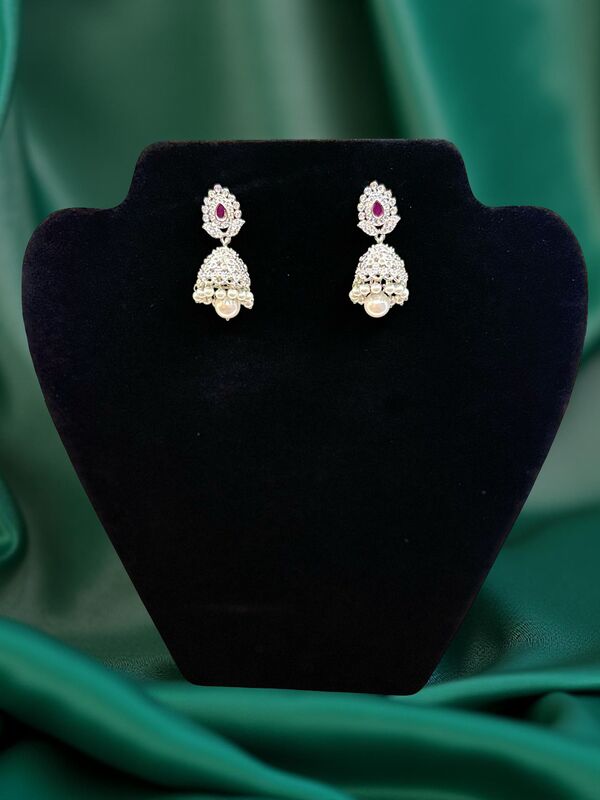 Silver AD stone Jumkha with Pearl drop