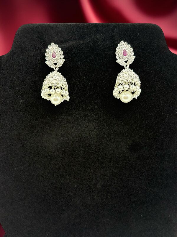 Silver AD stone Jumkha with Pearl drop
